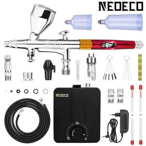 DualAction Airbrush met 30psi Auto Stop Compressor Kit Air Brush Spuitpistool voor Make-up Nagellak Tattoo Body Cake Auto Kapper 240322