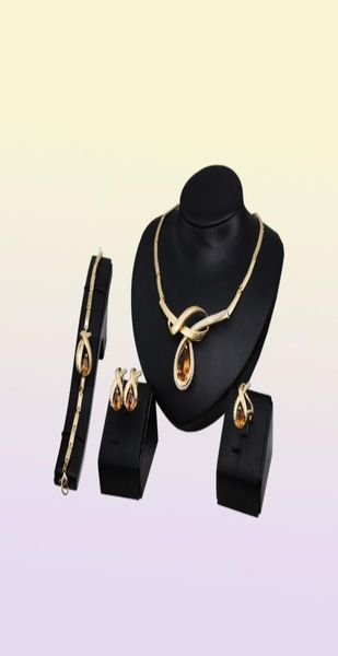 Dubaï 18K Gold Pendant Amber Crystal Collier Fashion Fashion African Diamond Wedding Bijoux Bijoux Collier Bracelet Earri4412690