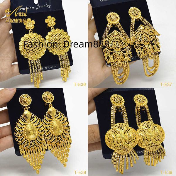 Dubaï 24K plaqué or mariée mariage longues boucles d'oreilles style indien bijoux de mariage cuivre gland pendentif boucles d'oreilles en gros