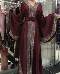 Dubaï Abayas robes de soirée paillettes paillettes ouvertes devant robes de bal musulmanes manches longues robes formelles élégantes tenue de soirée mode 2019