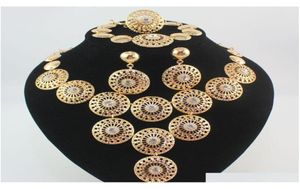 Dubaï Africain Gold plaqué mystérieux charmant collier de mode nuptiale Bracelet Bracelet Oreille d'oreille Femmes de costume de bijoux de fête de costume VTABS6680770
