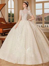 Dubaï Arabie Robe De Bal Robes De Mariée Collier Sexy Perles De Luxe Dentelle Perlée Appliqued Plus La Taille Sur Mesure Robe De Mariee Princesse Robes De Mariée Cristal 2023