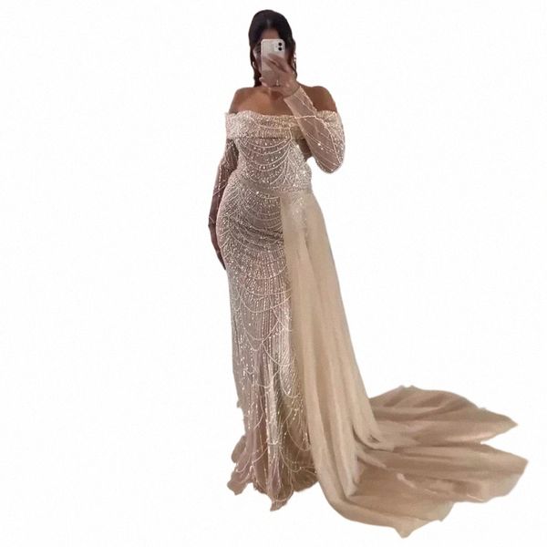 Dubai Arabia Nude Sirène Bateau Cou Avec Overskirt Luxe Soirée Dres Robe 2024 Pour Les Femmes De Mariage Party LA72254 Serene Hill r601 #