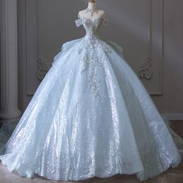 Dubaï Robe de balle bleu arabe princesse cristal en perle plus taille chérie sweep sans baladaire