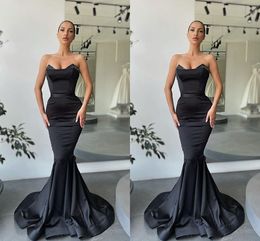 Dubai Arabische Elegante Zwarte Zeemeermin Avondjurken Lang voor Vrouwen Plus Size Sweetheart Kralen Satijn Verjaardag Prom Celebrity Pageant Formele Gelegenheid Partij Jassen