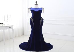 Dubai Arabisch Elegant Royal Blue Long Mermaid Celebrity -jurken met kralen lovertjes Velours Red Carpet Jurk formeel avondfeest G8450262