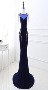 Dubaï arabe élégant bleu royal longue sirène robes de célébrité avec perles paillettes velours tapis rouge robe de soirée formelle G2491839