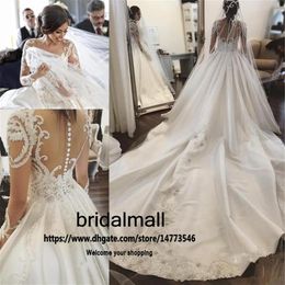 Dubai árabe mangas largas vestido de bola vestidos de novia 2022 apliques de encaje de lujo Oriente Medio vestidos de novia Iglesia Royal Wedding Dress3156