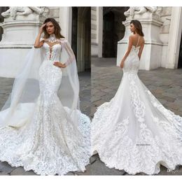 Dubaï Arabe Nouvelle sirène robes High Jewel Neck Button Court Train Bridal Robes de mariage Vestide de Noiva Robe formelle 0430