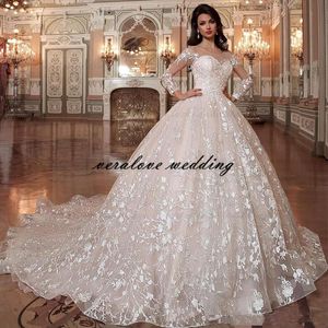 Dubai Arabische Princesse Baljurk Trouwjurken 2021 Kant Applique Royal Bridal Jurken Lange gewaden De Mariée
