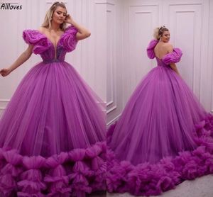 Dubaï arabe violet tulle robe de bal robes de bal sexy hors de l'épaule paillettes perlées occasion spéciale robes de soirée corset dos grande taille rouge gala vêtements de cérémonie CL2882