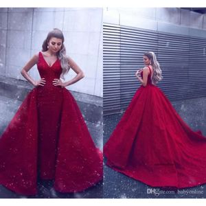 Dubai Arabisch Red Sparkly pailletten Mantelavondjurken met lange trein formele optochtjurken v nek vloer lengte prom jurk op maat gemaakt 0430