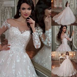 Dubai Arabisch gewaad de Mariee Princesse baljurk Trouwjurken Elegante Kant Applique Shiny Beading Crystal Taille Bruidsjurken
