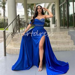 Vestido de noche azul real árabe de Dubai con falda de tren Vestido de fiesta con abertura alta y cuentas de novia Vestido de cumpleaños formal Mermad 2024 Vestidos De Noche Promdress