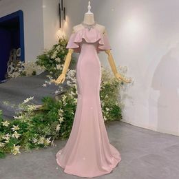 Dubai Arabisch satijn zeemeermin moeder van de bruid jurken diamanten ketting lange pure nek plus size mouw elegante avond formele jurken rode zwarte staart jurk jurk