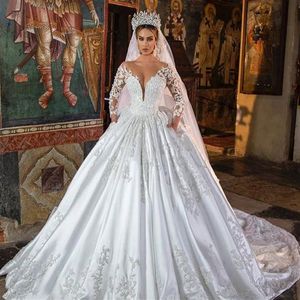 Dubai Baljurk Trouwjurken 2021 Bruidsjurken Kralen Kristallen Plus Size Kant Geappliceerde Bruiden Huwelijk Jurk Custom Made286z