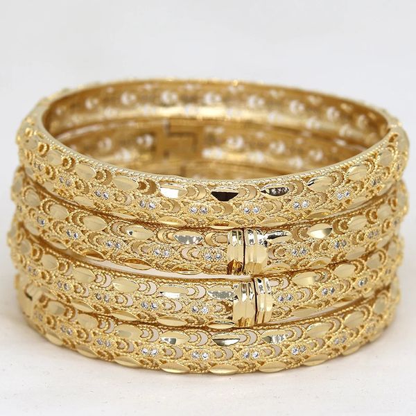 Brazaletes de dubai para mujeres joyas de diamantes de imitación de niñas 14k oro plateado África lujosa pulsera árabe saudita Habesha Indian Bride Gift 231221