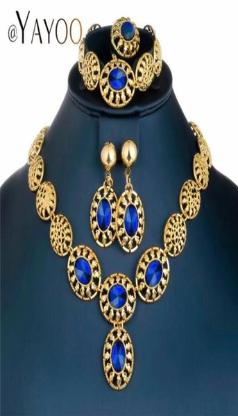 Dubai Bridal Jewelry Ensembles Imitation Crystal Gol Couleur de mariage Bijoux de bijoux Colliers et boucles d'oreilles Jewellery 40224288129882