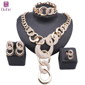 Dubai Crystal Sieraden Set Ontwerp voor Vrouwen Bruiloft Bruid Ketting Brazili Goud Kleur Collor Party Gift Oorbellen Armband Ring