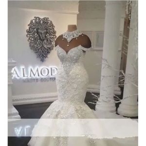 Dubai Designer Arabisch Nieuwe 2018 Mermaid Jurken Plus Size Beading Crystals Court Train Wedding Jurken Bridal Jurns Custom