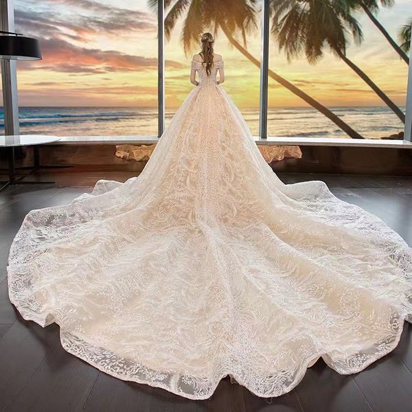 Dubaï élégant longue a-ligne robes de mariée hors épaule sweatheart paillettes dentelle appliques perlées Vestios De Novia robes de mariée grande taille robe de quinceanera