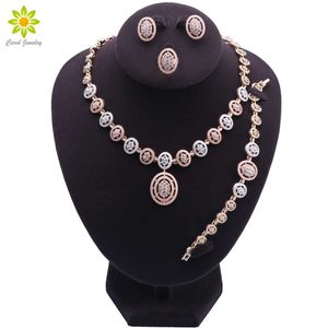 Dubai Mode Goud Kleur Ketting Oorbellen Armband Ring Afrikaanse Bruidssieraden Set Geschenken voor Dames Accessoires H1022