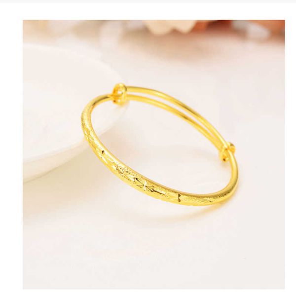 Dubai Fine Gold Bangle 18 K Jaune Solid Gold Gf Bracelet Afrique Bijoux Circlet Cadeau 1pc ou 4 PC Élasticité Ouverte Push-and-pull Q0717