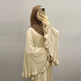 Dubaï Flowy Abaya Big Ruffle Sleeve Islamic Vêtements Musulman Femmes Zip Maxi Robe Chuff