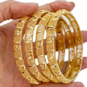 Dubai Gold Color Bangles pour femmes Bracelets durs africains à plaque d'or