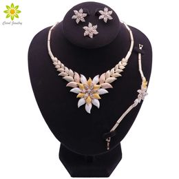 Dubai Gold Color Sieraden Set voor Vrouwen Ketting Oorbellen Armband Ring Sieraden Set Afrikaanse Bruids Bruiloft Accessoires voor Party H1022