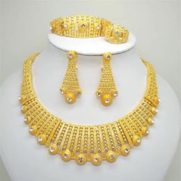 Ensembles de bijoux couleur or dubaï pour grand collier, accessoires de mariage pour femmes africaines italiennes, 314N