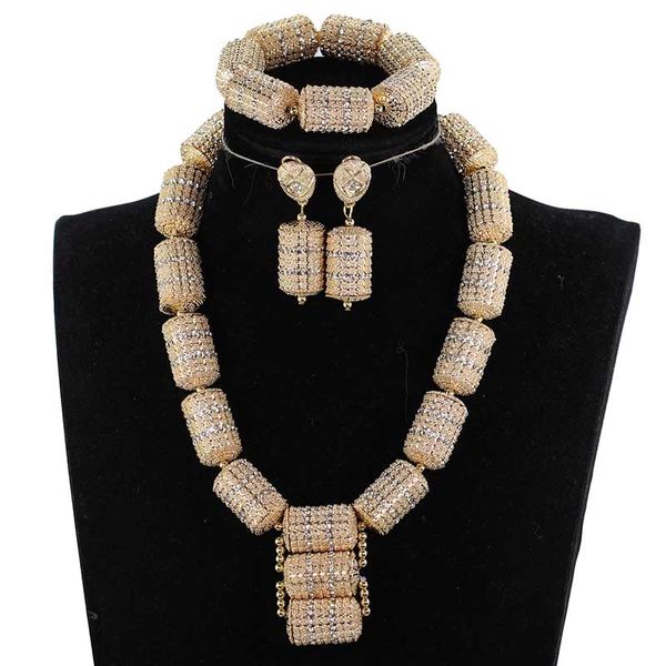 Dubaï or ensembles de bijoux pour femmes cadeau de mariée mariage nigérian perles africaines ensemble de bijoux gros pendentif collier WE200