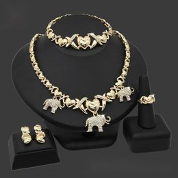 Dubai Gouden Sieraden Sets Nigeriaanse Bruiloft Afrikaanse Kralen Crystal Bruids Sieraden Set Ethiopische Sieraden parure 210619268u