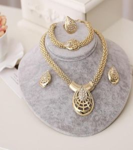 Dubai Gold Jewelry Sett Nigérian Wedding African Perles Crystal Bridal Bijoux Set Collier Boucles d'oreilles Bracelet Ring Set4384746