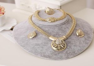 Dubai Gouden Sieraden Sets Nigeriaanse Bruiloft Afrikaanse Kralen Kristal Bruids Sieraden Set ketting oorbellen armband ring set3821788