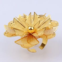 Dubai Gold Ploated Rings Nigeriaanse grote bloemenjuwelen Indiase bruiloft Ethiopische luxe vinger sieraden voor vrouwen 2023 Feestcadeau