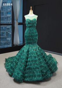 Dubaï vert sirène à plusieurs niveaux robes De mariée 2021 sans manches perles Robe formelle conception Illusion cou Robe De mariée sur mesure