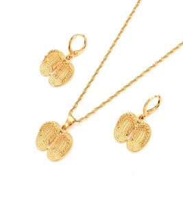 Dubaï Inde Collier de bijoux éthiopien Set Pendre Earge Oreille Habesha Girl Solie Fine Gold GF Chaussures Bridal Set Women4490412