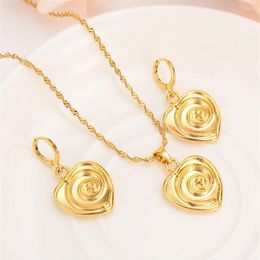 Ensemble de bijoux éthiopiens en or massif, finition cœur d'amour, ensemble de bijoux pour femmes, pendentif, chaîne, boucles d'oreilles, mariée, mariage, 280w, dubaï, inde