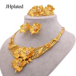 Ensembles de bijoux de Dubaï plaqué or 24 carats de luxe cadeaux de mariage africains bracelet de mariée collier boucles d'oreilles bague ensemble de bijoux pour femmes 257o