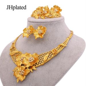 Dubai Sieradensets 24K Vergulde Luxe Afrikaanse Huwelijksgeschenken Bruidsarmband Ketting Oorbellen Ring Sieraden Set Voor Vrouwen 286T