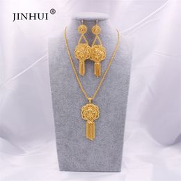 Dubaï ensembles de bijoux collier en or pendentif boucle d'oreille ensemble pour les femmes africaines France fête de mariage indien 24K ensemble de bijoux de mariée cadeaux 201222