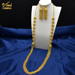 Dubai luxe lange ketting oorbellen sets voor bruids Indian 24k gouden kleur choker sieraden met kwastbanket geschenken 240506