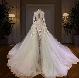 Dubaï Robes de sirène perles perles perles à manches longues robes de mariée élégante robes de robe de mariée de Mariee 0509