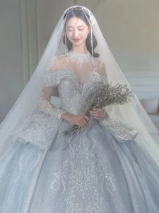 Dubaï Princesse Ball Robe de mariée Robe de mariée paillettes Perles à manches longues Robes de mariée en cristal De Mariee