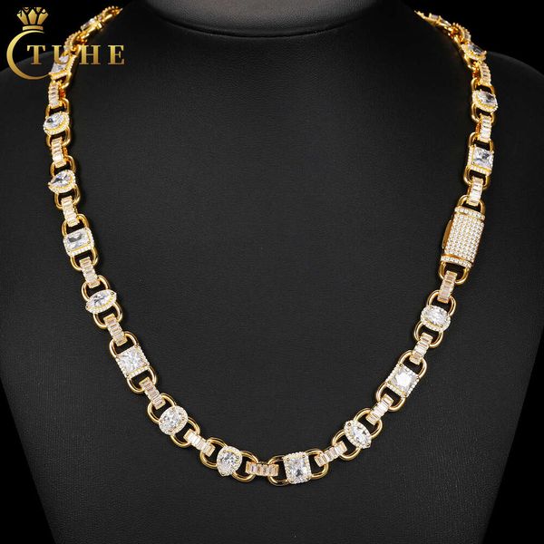 Dubaï Semi Plain Gold Style Luxury 10 mm Gold Plated 925 Silver Silver Princess Marquise Baguette Moisanite Mélange Chaîne de liaison