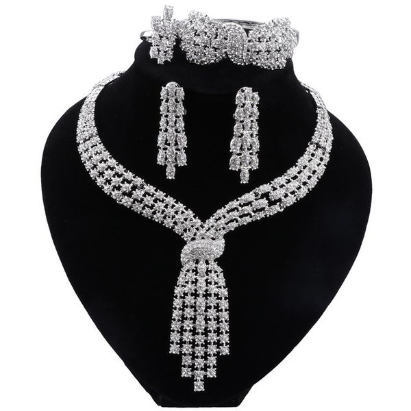 Dubaï argent plaqué ensembles de bijoux mariage indien africain mariée femme cadeaux collier Bracelet boucles d'oreilles bague bijoux pour W