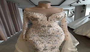 Robes de mariée Dubaï Perles Crystal Jupe amovible sur la robe de mariée épaule Vestido de Noiva7498773