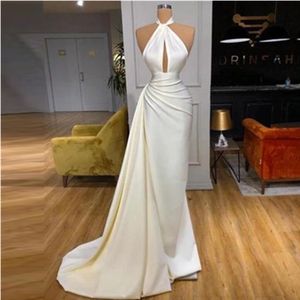 Dubai White Mermaid Avondjurk Arabische Halter Prom Dresses Criss Cross Women Formal Party Toga