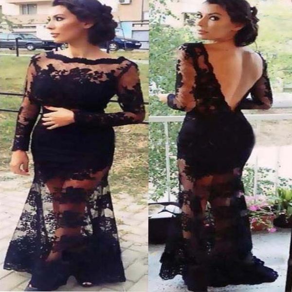 DuBai vente en gros longue coupe de poisson femmes robe de soirée noir de haute qualité Sexy sirène dentelle à manches longues robe de soirée française